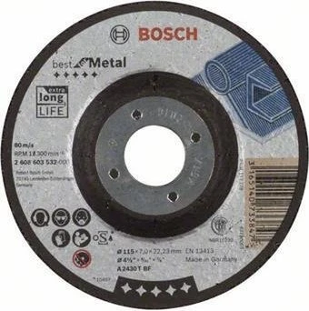 Bosch Professional A2430TBF Best for Metal Schleifscheibe, 115x7x22.23mm, 1 Stück