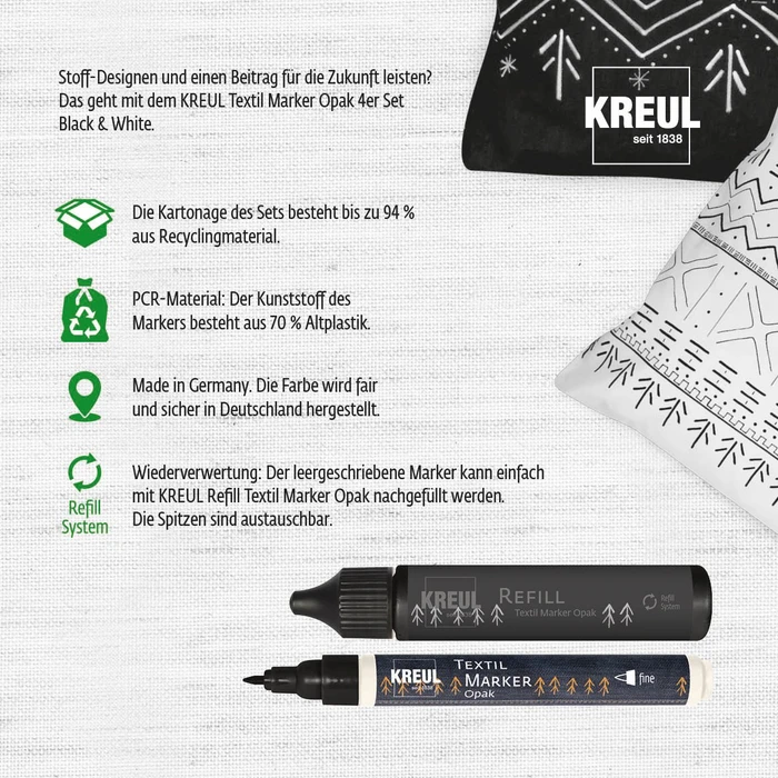 Kreul Textil Marker Opak Black & White 4 Farben/schwarz, 4er-Set