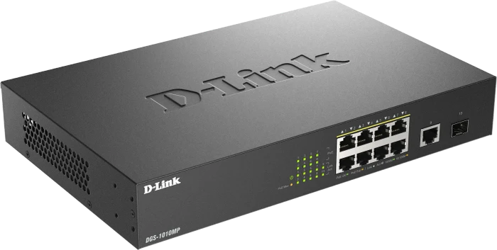 D-Link DGS-1000 Desktop Gigabit Switch, 9x RJ-45, 1x SFP, 125W PoE+