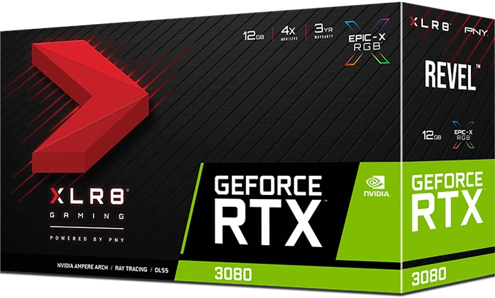 PNY GeForce RTX 3080 XLR8 Gaming Revel Epic-X RGB Triple Fan LHR, 12GB GDDR6X, HDMI, 3x DP