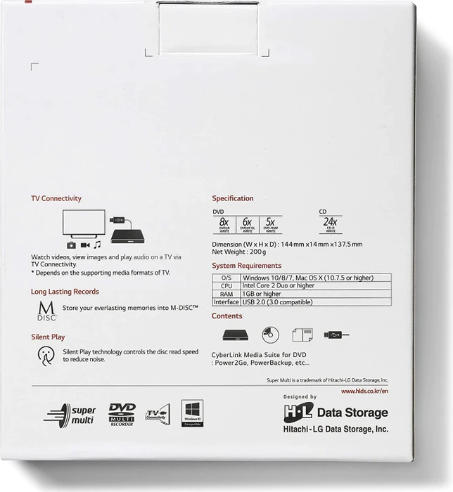 Hitachi-LG Data Storage GP60NS60, SlimLine weiß, USB 2.0