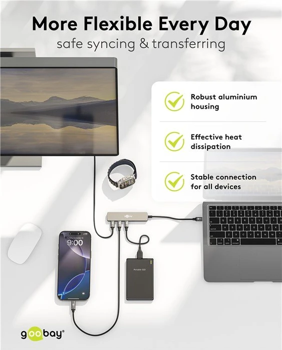 Wentronic goobay Slim 4-Port USB-Hub, 2x USB-C 3.0/2x USB-A 3.0, USB-C 3.0 [Stecker]