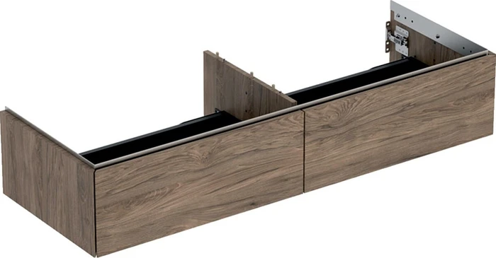 Geberit ONE Unterschrank für Aufsatzwaschtisch, mit zwei Schubladen, 135cm, Nussbaum hickory/Melamin Holzstruktur