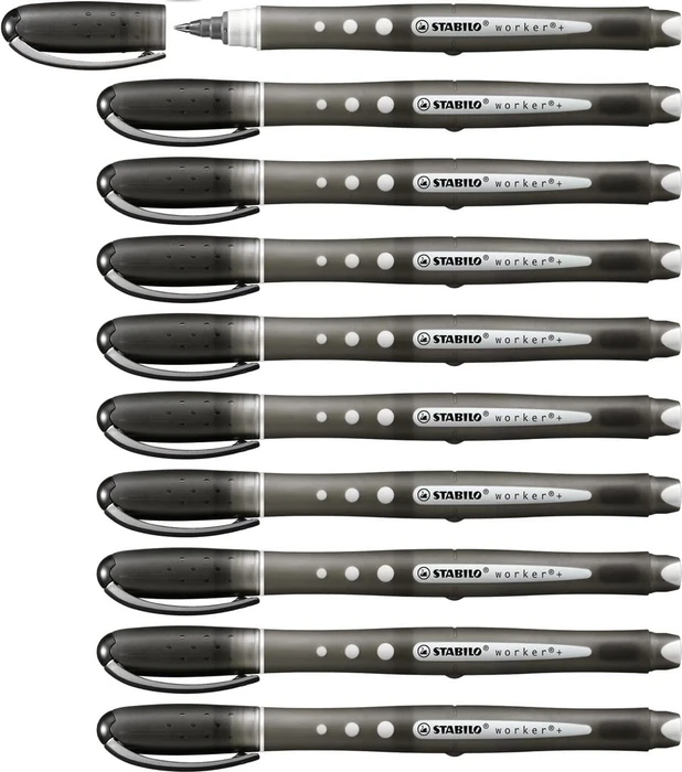 STABILO worker+ colorful Medium Tintenroller (Mine) schwarz/weiß, 10er-Pack