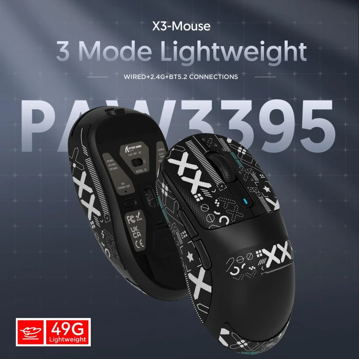 Attack Shark X3 Wireless Gaming Mouse schwarz, inkl. Grip Tape, USB/Bluetooth