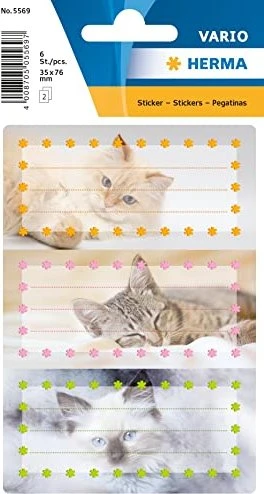 Herma Buchetiketten Katzen, 76x35mm, mehrfarbig, 3 Blatt (9 Etiketten)