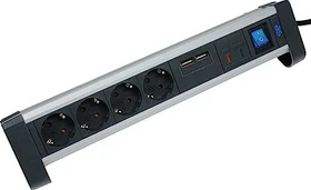 as-Schwabe Tisch-Steckdosenleiste ALUX mit USB-Anschlüssen, 4-fach, 1.5m