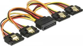 DeLOCK 15-Pin SATA Strom Stecker auf 4x 15-Pin SATA Strom Buchse, Adapterkabel, 15cm (60156)