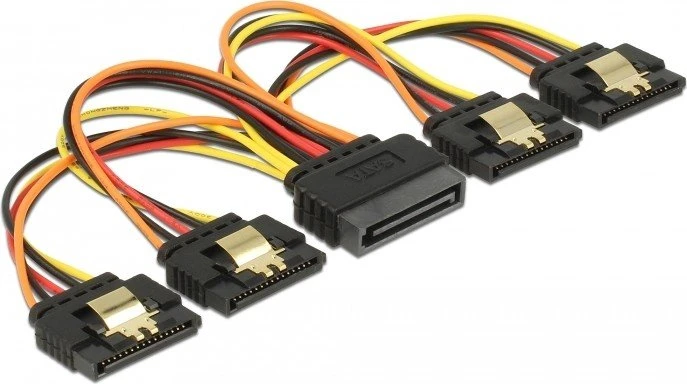DeLOCK 15-Pin SATA Strom Stecker auf 4x 15-Pin SATA Strom Buchse, Adapterkabel, 15cm