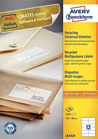 Avery-Zweckform Etiketten Recycling, 105x48mm, weiß, 100 Blatt (1200 Etiketten)