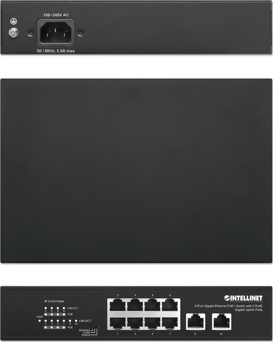 Intellinet Desktop Gigabit Switch, 10x RJ-45, 120W PoE+