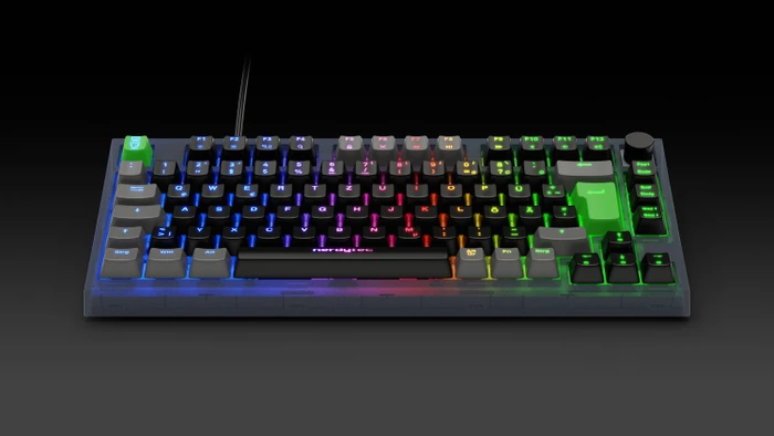 nerdytec Cykey QMK/VIA Gaming Keyboard, 75%, schwarz/transluzent, LEDs RGB, hot-swap, Gateron G Pro 3.0 YELLOW, USB, DE