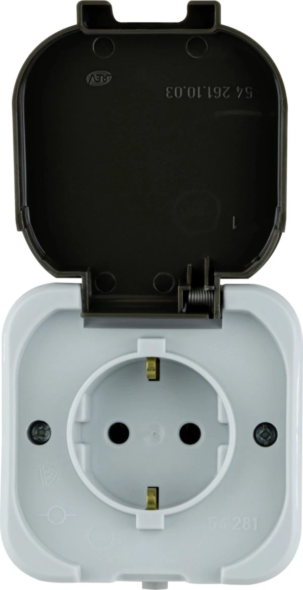 Presa Elettrica A Parete Orizzontale REV Ritter AquaTop 0510228777 - Doppia, IPx4, Bianca, 230V/16A, Per Esterni E Ambienti Umidi