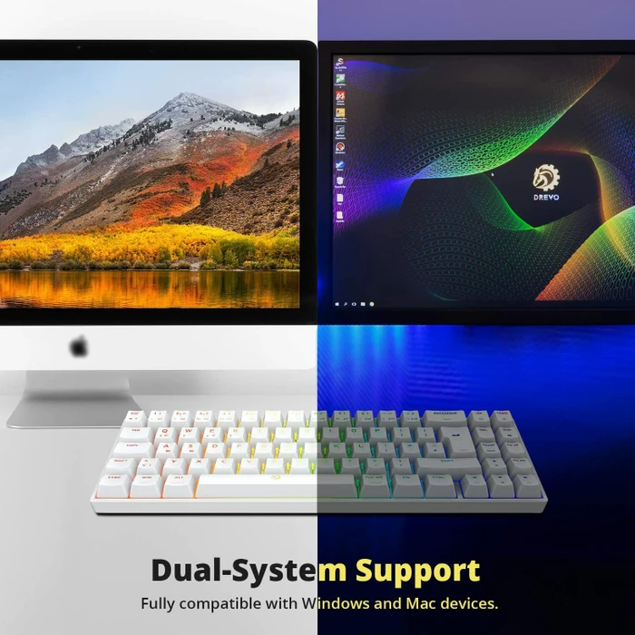 Drevo Calibur V2 Pro TKL PC/Mac, LEDs RGB, weiß, Gaote Outemu BROWN, USB/Bluetooth, DE
