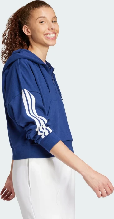 adidas Essentials 3-Streifen French Terry Quarter-Zip Hoodie dark blue/white (Damen)