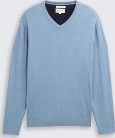 Tom Tailor Strickpullover mit V-Ausschnitt aus Baumwolle Strickpullover mountain spring blue melange (Herren)