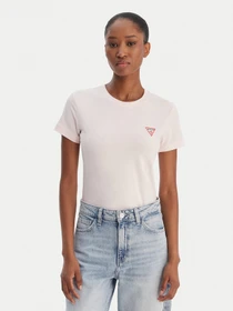 Guess Stretch Logo-Dreieck T-Shirt kurzarm rose (Damen)