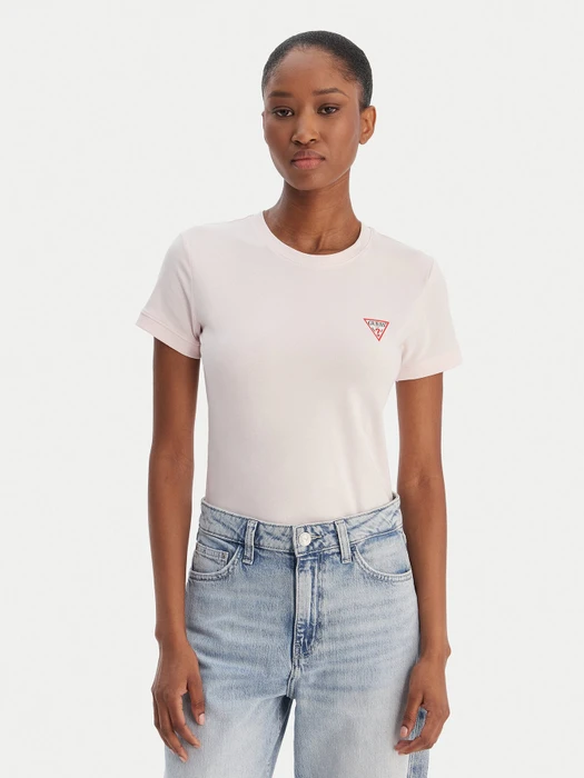 Guess Stretch Logo-Dreieck T-Shirt kurzarm rose (Damen)