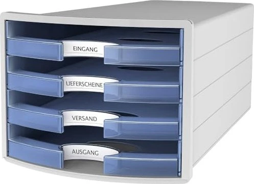 HAN Impuls Schubladenbox offen, 4 Schubladen, A4, blau/transparent