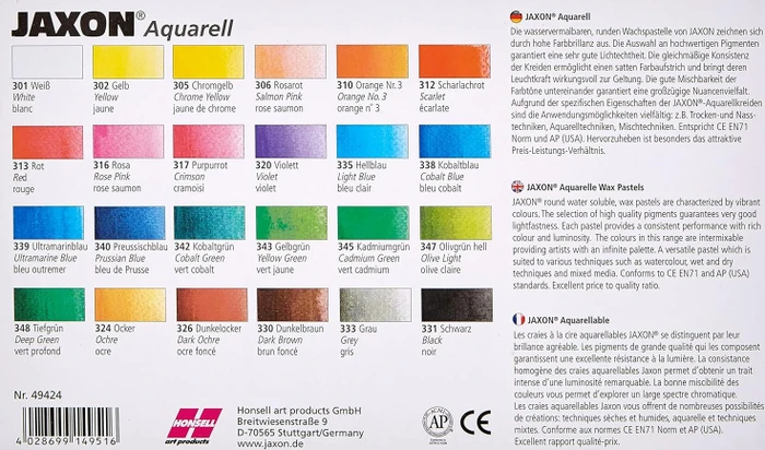 Jaxon Aquarell Wachspastellkreide, 24 Farben