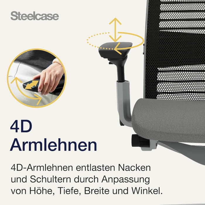 Steelcase Think Bürostuhl mit Armlehnen, pfefferschwarz/eulengrau