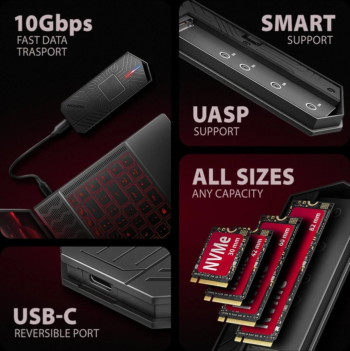 Axagon M.2 Festplattengehäuse, M.2 PCIe, Game Box, USB-C 3.1