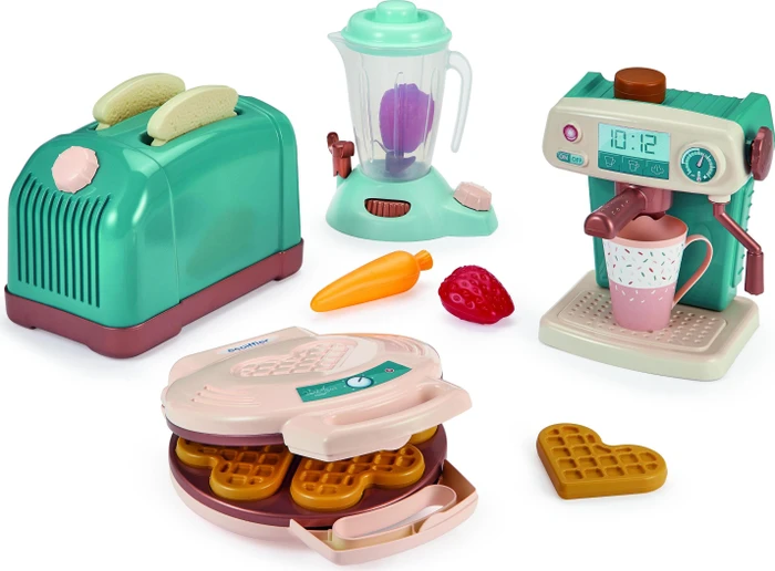 Smoby Ecoiffier Vert Azur 4-in-1 Superpack mit Toaster, Espressomaschine, Mixer und Waffeleisen