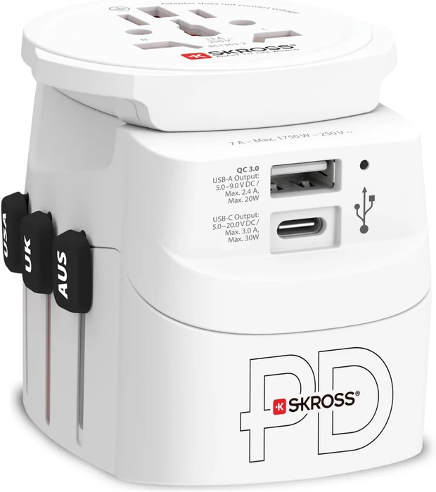 Skross World Travel Adapter PRO Light USB AC30PD - World, 1x USB-A, 1x USB-C