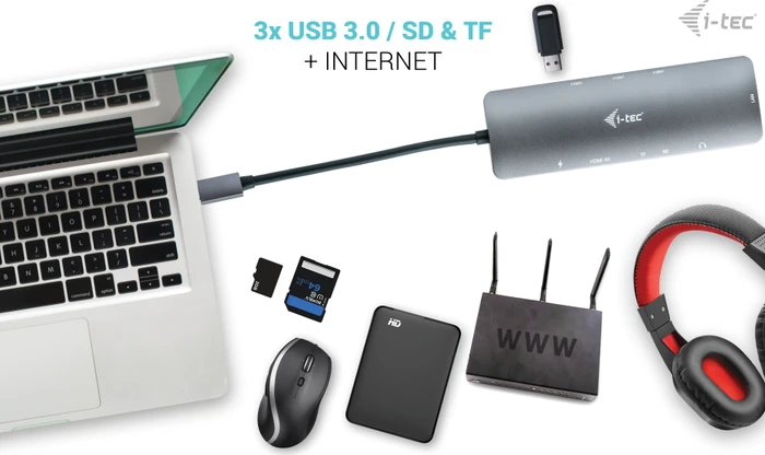 i-tec Metal Nano Dock, inkl. Netzteil, USB PD 100W, USB-C 3.0 [Stecker]