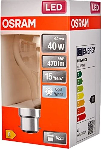 Osram Ledvance LED Retrofit Classic A 40 B22d 4W/840, 6 Stück