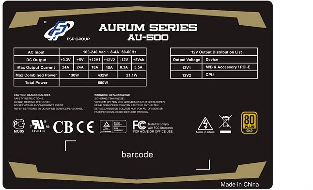 FSP Aurum Gold 500W, ATX 2.3