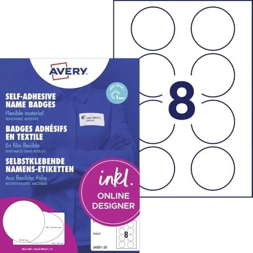 Avery-Zweckform Namensetiketten rund, 80x65mm, ablösbar, weiß, matt, 20 Blatt (160 Etiketten)