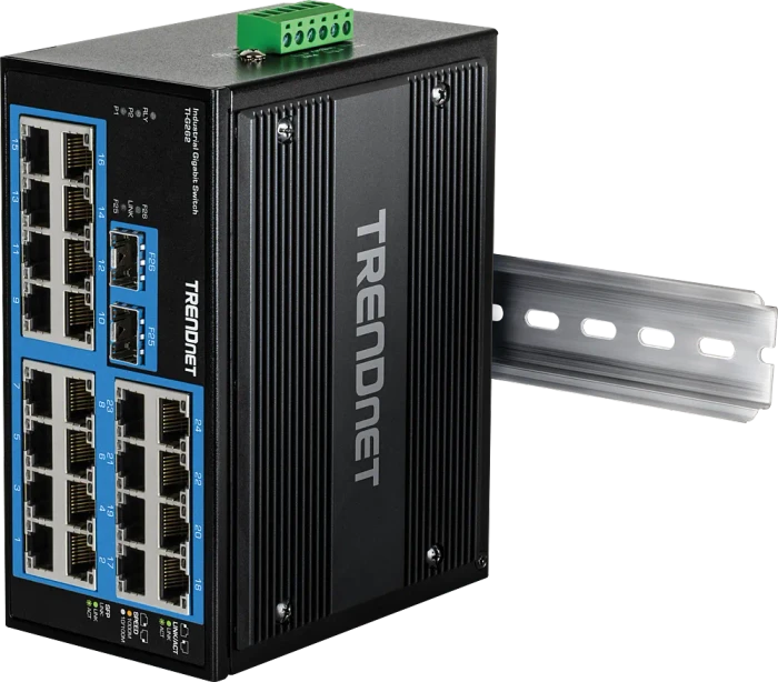 TRENDnet TI Hardened Industrial Railmount Gigabit Switch, 24x RJ-45, 2x SFP