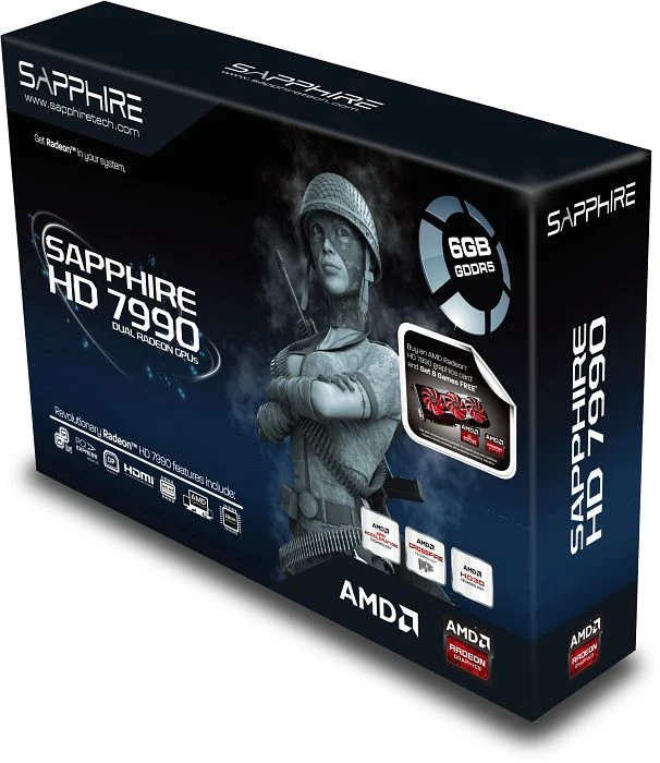Sapphire Radeon HD 7990 [Malta XT], 2x 3GB GDDR5, DVI, 4x mDP, full retail