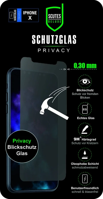 Scutes Deluxe Displayschutzglas Privacy für Apple iPhone X/XS
