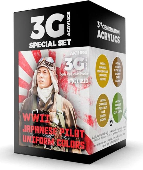 AK-Interactive 3rd Gen Acrylic Colors WWII Japan Pilot Uniform Colors Farbset, 4-tlg.
