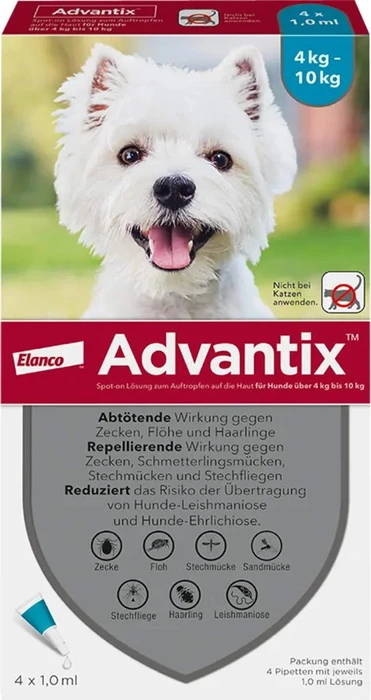 Elanco Advantix Spot-On für Hunde 4-10kg Lösung, 4 Stück