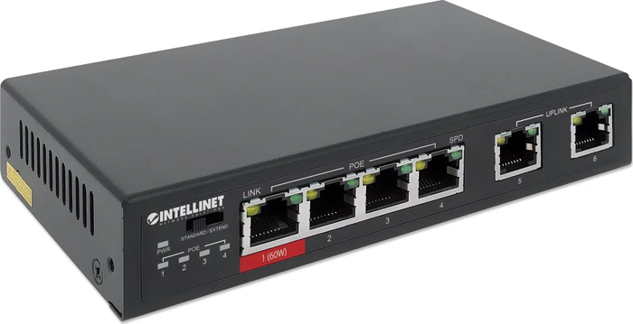 Intellinet Desktop Switch, 6x RJ-45, 65W PoE+