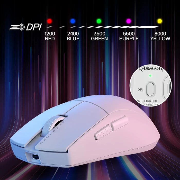 Redragon M916 K1NG Wireless Lite Ultra-Lightweight Gaming Mouse weiß, USB