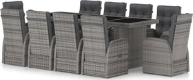 vidaXL Polyrattan Garten-Essgruppe Gartenmöbel-Set grau, 11-tlg.