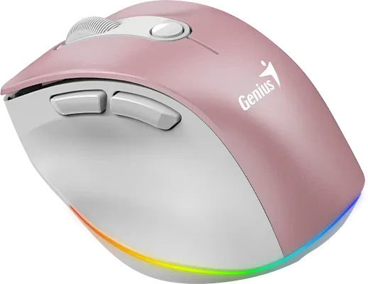 Genius Ergo 9000S Pro Wireless Bluetooth Rechargeable Mini Ergo Silent Mouse, Pink, USB/Bluetooth