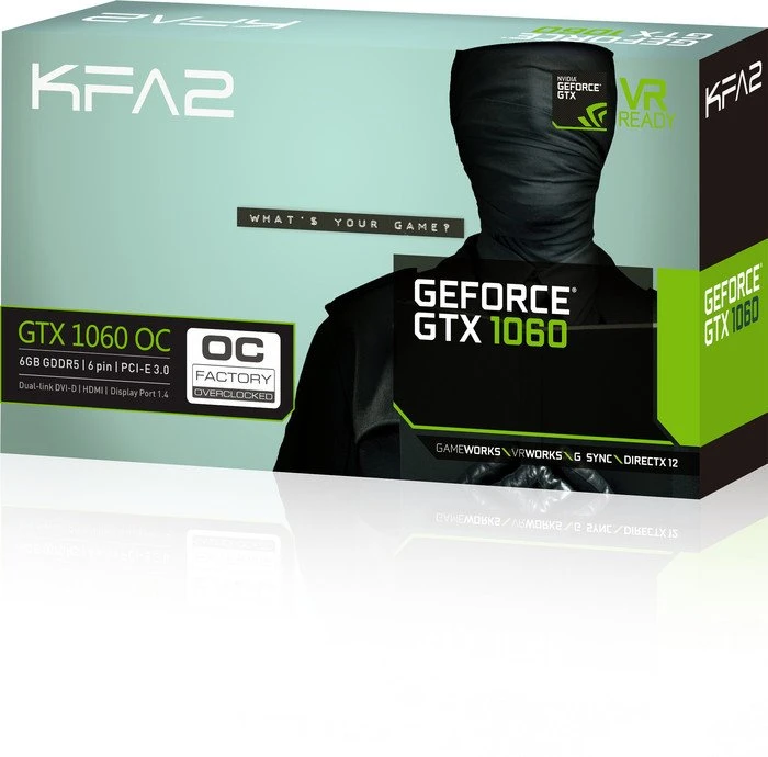 KFA2 GeForce GTX 1060 OC, 6GB GDDR5, DVI, HDMI, DP