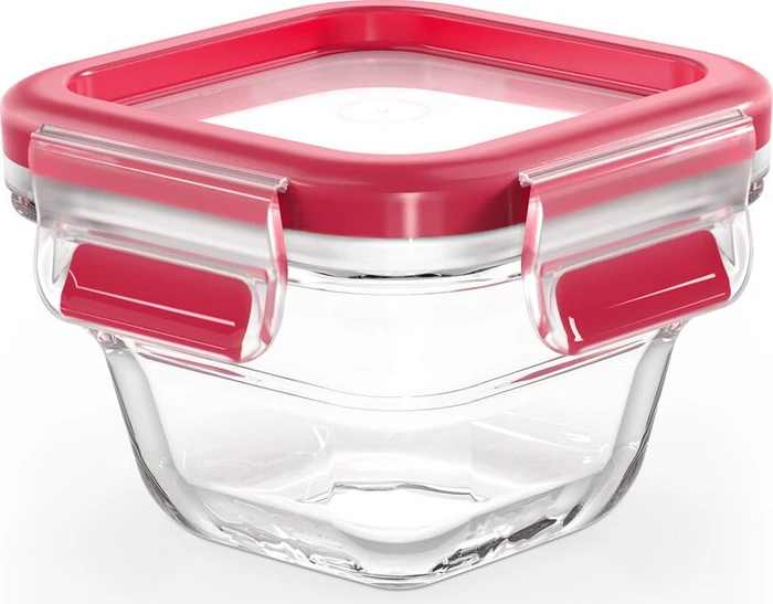 Emsa Clip&Close Glas quadratisch Aufbewahrungsbehälter 180ml rot