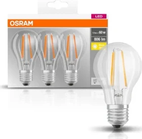 Osram Ledvance LED Base Filament Classic A60 E27 6.5W/827, 3 Stück