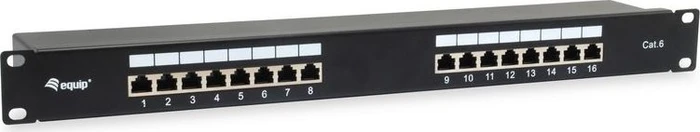 Equip Patchpanel Cat6, geschirmt, 19", 16-Port, 1HE, 19", 1HE, schwarz