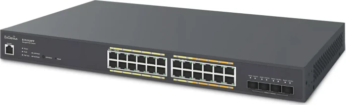 EnGenius Cloud Switch Series ECS Desktop Gigabit Managed Switch, 24x RJ-45, 4x SFP+, 410W PoE+
