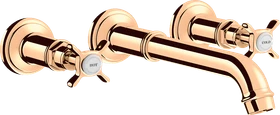 Hansgrohe Axor Montreux 3-Loch Waschtischarmatur für Wandmontage und Kreuzgriffen polished bronze