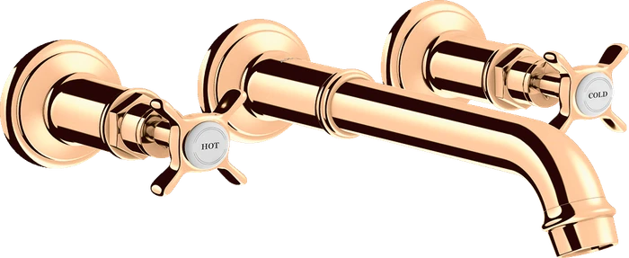 Hansgrohe Axor Montreux 3-Loch Waschtischarmatur für Wandmontage und Kreuzgriffen polished bronze
