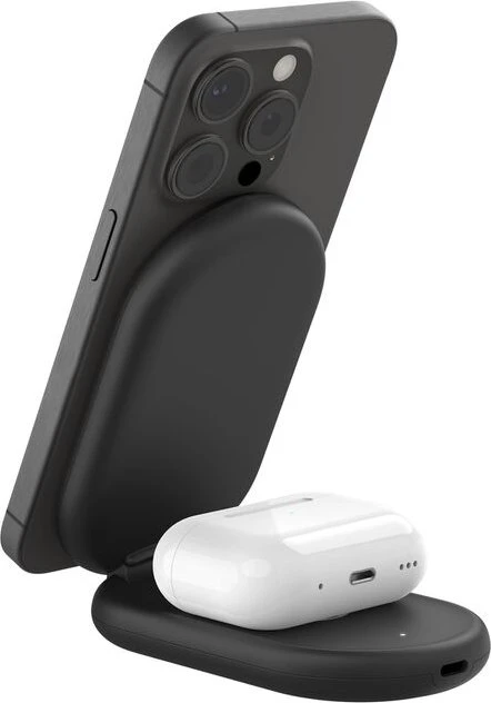 Belkin BoostCharge Magnetische, einklappbare, kabellose 2-in-1-Ladestation mit Qi2 (15W) schwarz