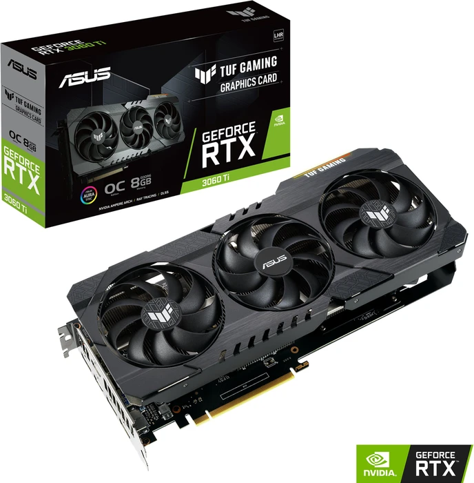 ASUS TUF Gaming GeForce RTX 3060 Ti OC V2 (LHR), TUF-RTX3060TI-O8G-V2-GAMING, 8GB GDDR6, 2x HDMI, 3x DP